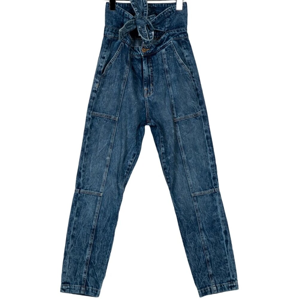 Jonathan Simkhai Henley Tie-Waist High Rise Straight Leg Jeans Cargo 26